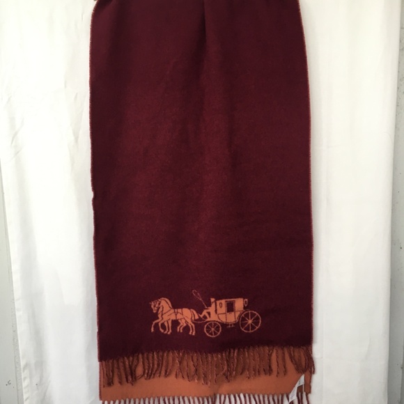 Double faced wool Coach logo scarf - maroon & orange - 'cherry/ginger' - Picture 3 of 9
